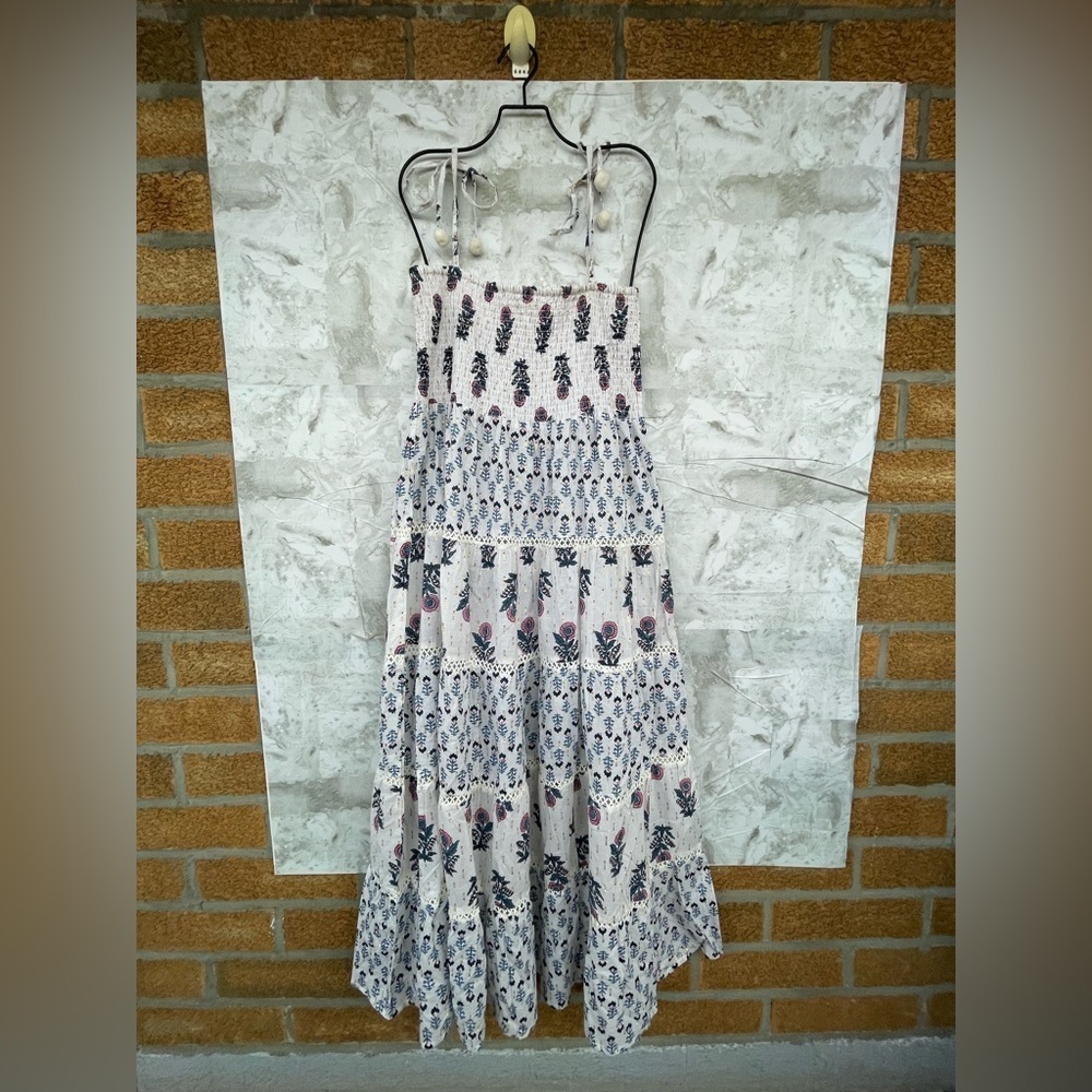 Smocked Tiered Maxi Dress in Cream Floral